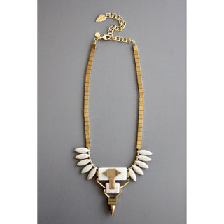 BKN316 Geometric bib necklace with magnesite and serpentine