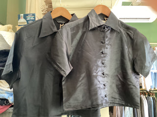 Suns Out Vintage Short Sleeve Crop Top Blouse BLACK