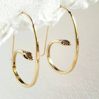 Brass snake serpent hoop earrings small handcrafted