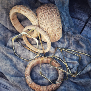 Rattan straw cane bangle bracelet set handmade renewable