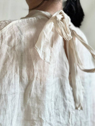 Sheer Trend Batwing Sleeves Loose Lace-Up See-Through Solid Color Stand Collar Shirts Tops