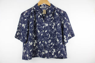 Reworked Vintage Short-Sleeve Button Up Blouse - Cropped