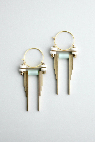 GNDE64 - white and  mint green hoop earrings