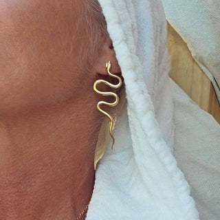 Brass or silver snake serpent handmade swirl drop earrings