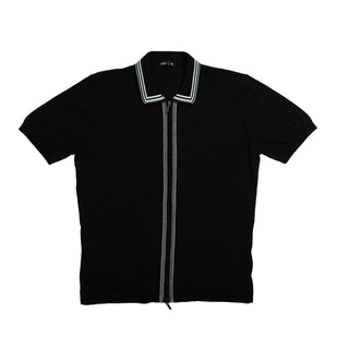 Contour Short Sleeve Two Way Zip Knit Polo Shirt - Black