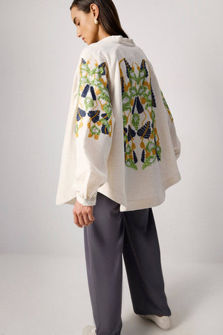 Nature Inspired Embroidered Kimono Jacket – Linen Viscose