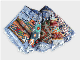 High-Rise Upcycled Denim Cutoff Shorts - Recycled Tapestry