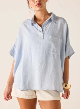 Hermosa Collared Top -Zen Blue