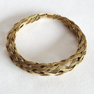 Brass braided woven cable armlet or bangle cuff bracelet