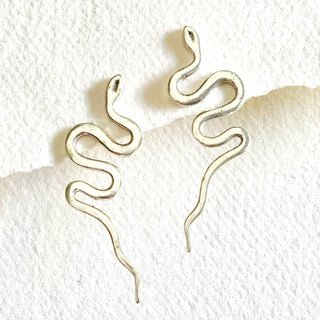 Brass or silver snake serpent handmade swirl drop earrings