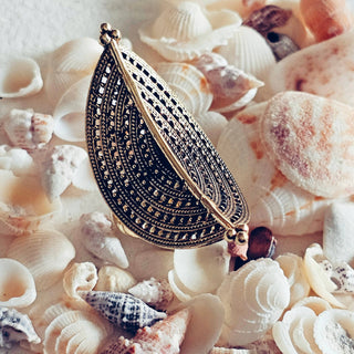 Brass ethnic curve ring adjustable handmade