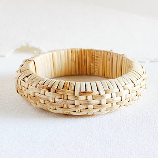 Rattan straw cane bangle bracelet set handmade renewable