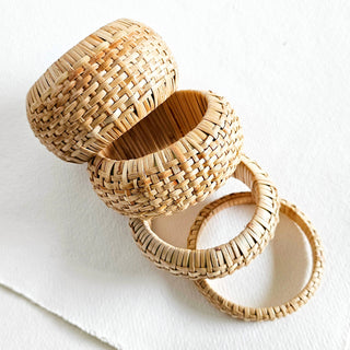 Rattan straw cane bangle bracelet set handmade renewable