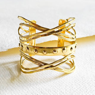 Brass multi layered handcrafted cuff bracelet droplet
