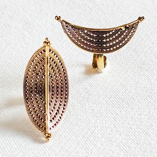 Brass ethnic curve ring adjustable handmade
