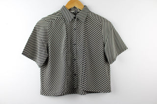 Reworked Vintage Short-Sleeve Button Up Blouse - Cropped