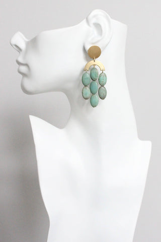 MLNE29 Turquoise statement Artdeco post earrings