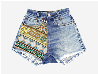 High-Rise Upcycled Denim Cutoff Shorts - Recycled Tapestry