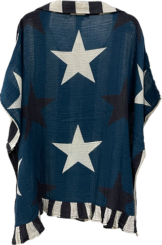 J love linen Collared Blouse with Stars (back) and Stripes (front)