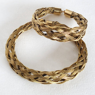 Brass braided woven cable armlet or bangle cuff bracelet