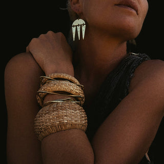 Rattan straw cane bangle bracelet set handmade renewable
