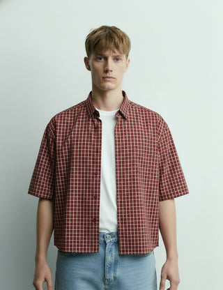 Checkered Boxy Fit Shirt (Burgundy)