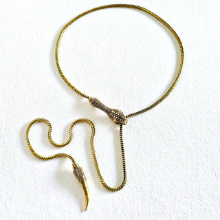 Brass snake chain serpent lariat long necklace