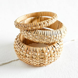 Rattan straw cane bangle bracelet set handmade renewable