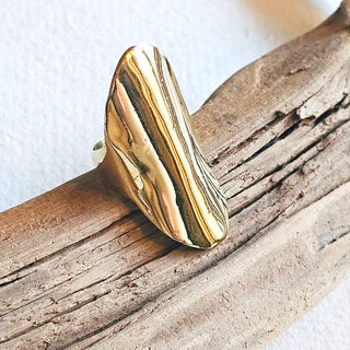 Brass shield ring large long handcrafted handmade
