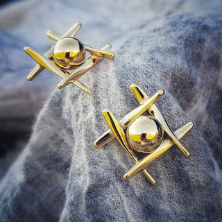 18 kt gold plated cross bead overlap earrings