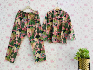 Women Cotton Pants Shirt Set Indian Night Dress