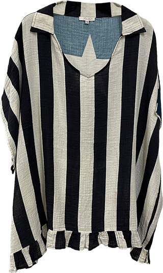 J love linen Collared Blouse with Stars (back) and Stripes (front)