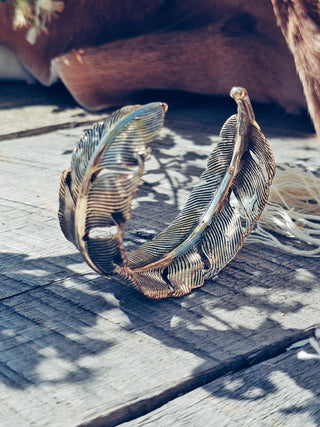 Brass feather bangle cuff bracele high quality handcrafted
