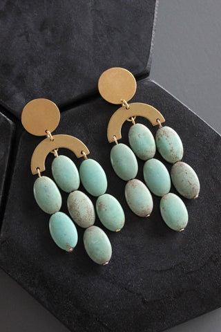 MLNE29 Turquoise statement Artdeco post earrings