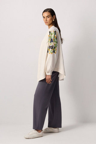 Nature Inspired Embroidered Kimono Jacket – Linen Viscose