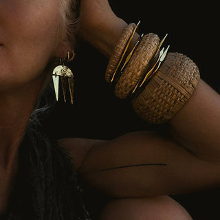 Rattan straw cane bangle bracelet set handmade renewable