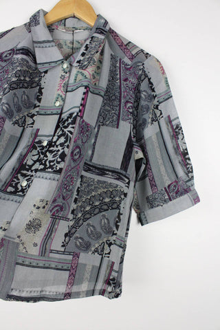 Vintage Short-Sleeve Button Up Blouse - Original Length