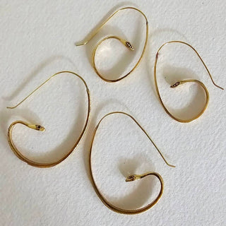 Brass snake serpent hoop earrings large onyx eyes