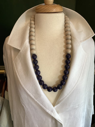 Gavel wood and navy limestone necklace