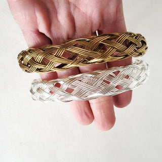 Brass braided woven cable armlet or bangle cuff bracelet