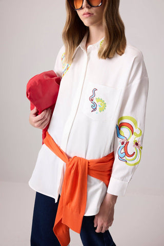 Boho Embroidered Cotton-Blend Oversized Shirt