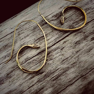 Brass snake serpent hoop earrings small handcrafted