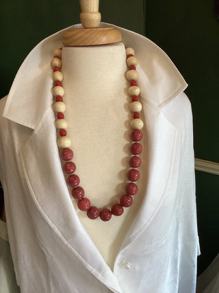 Gavel wood and dark rose limestone necklace