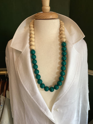 Gavel wood and teal limestone necklace