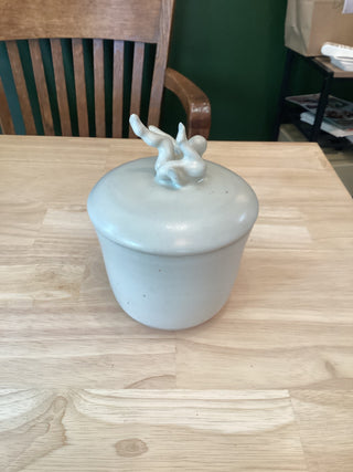 Miriam Patterson tumbling figure lidded pot