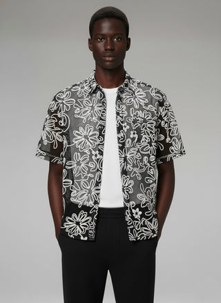 Hawks Bay crochet textured shirt black white floral