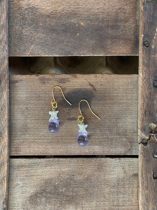 Purple Glass Drop and Vertebrae Earring