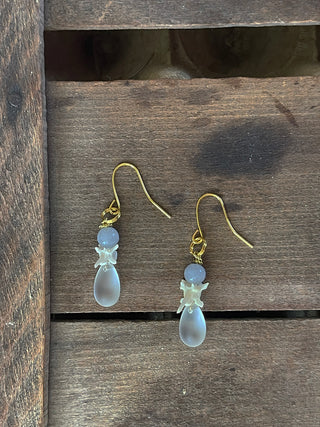 Snake Vertebrae Drop Earring with Chalcedony and Frosted Glass Droplet