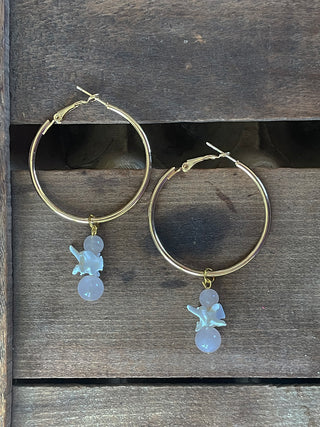 Vertebrae and Rose Quartz Sphere Hoop Earring