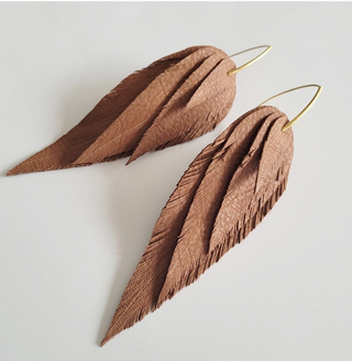 Bisjoux Handmade Leather Earrings: Large Chestnut and Gold